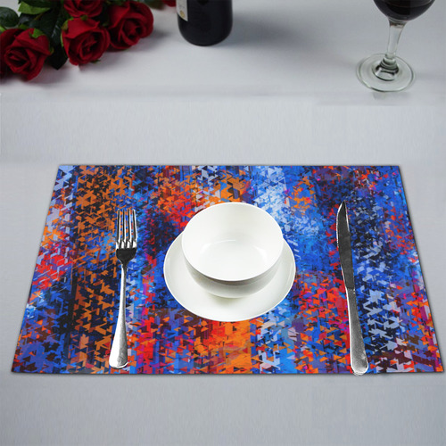 psychedelic geometric polygon shape pattern abstract in blue red orange Placemat 12’’ x 18’’ (Set of 6)