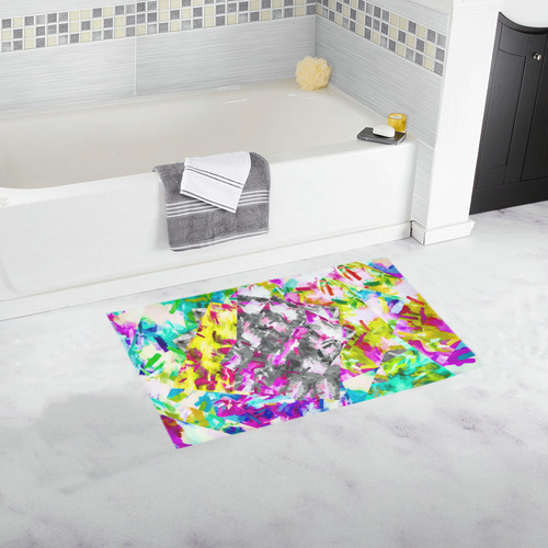 camouflage psychedelic splash painting abstract in pink blue yellow green purple Bath Rug 16''x 28''
