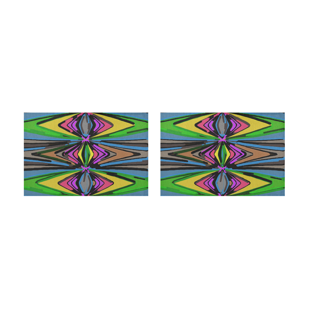 psychedelic geometric graffiti triangle pattern in pink green blue yellow and brown Placemat 12’’ x 18’’ (Set of 2)