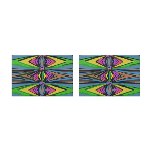 psychedelic geometric graffiti triangle pattern in pink green blue yellow and brown Placemat 12’’ x 18’’ (Set of 2)