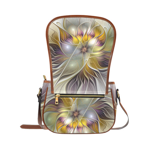 Abstract Colorful Fantasy Flower Modern Fractal Saddle Bag/Large (Model 1649)
