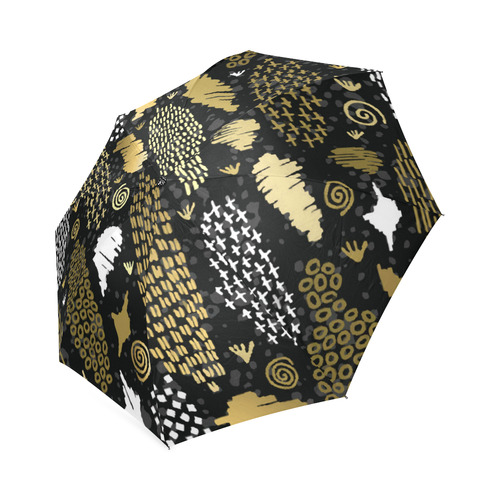 Black Gold Elegant Abstract Pattern Foldable Umbrella (Model U01)
