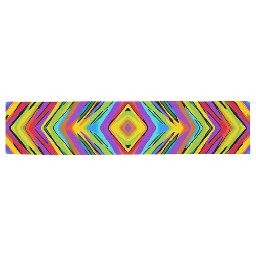 psychedelic geometric graffiti square pattern abstract in blue purple pink yellow green Table Runner 16x72 inch