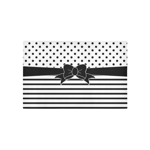 Polka Dots Stripes black white Comic Ribbon black Area Rug 5'x3'3''