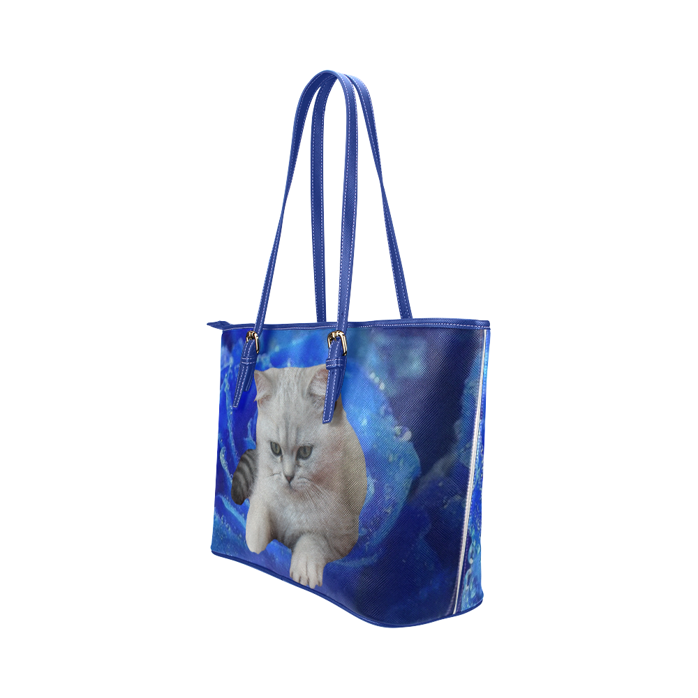 Cat and Rose Leather Tote Bag/Large (Model 1651)