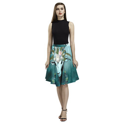 The billy goat with feathers and flowers Melete Pleated Midi Skirt (Model D15)