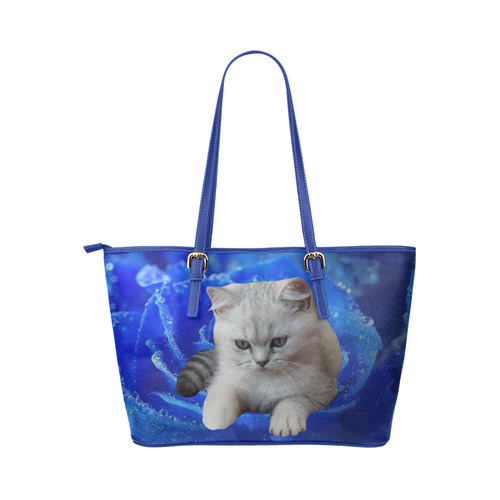 Cat and Rose Leather Tote Bag/Large (Model 1651)