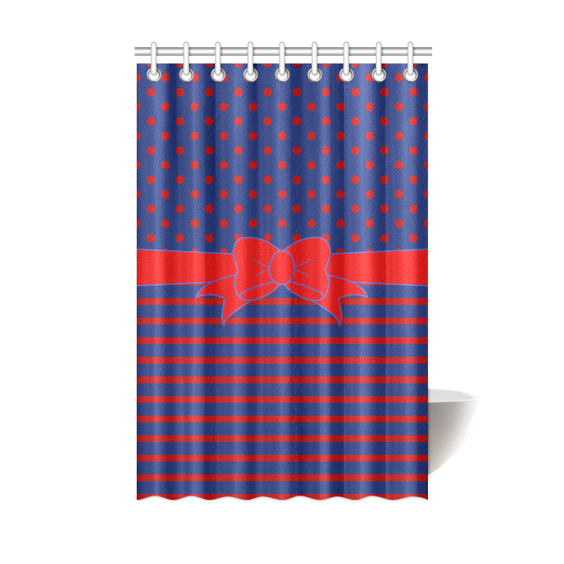 Polka Dots Stripes Comic Ribbon blue red Shower Curtain 48"x72"