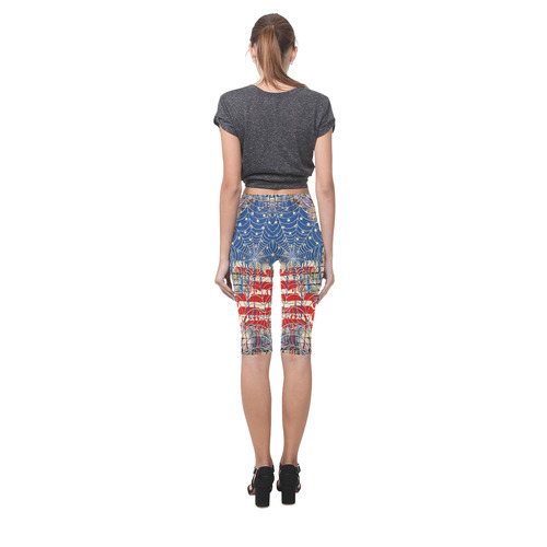 Ladies USA Flag Drip Design Print Crop Leggings Hestia Cropped Leggings (Model L03)