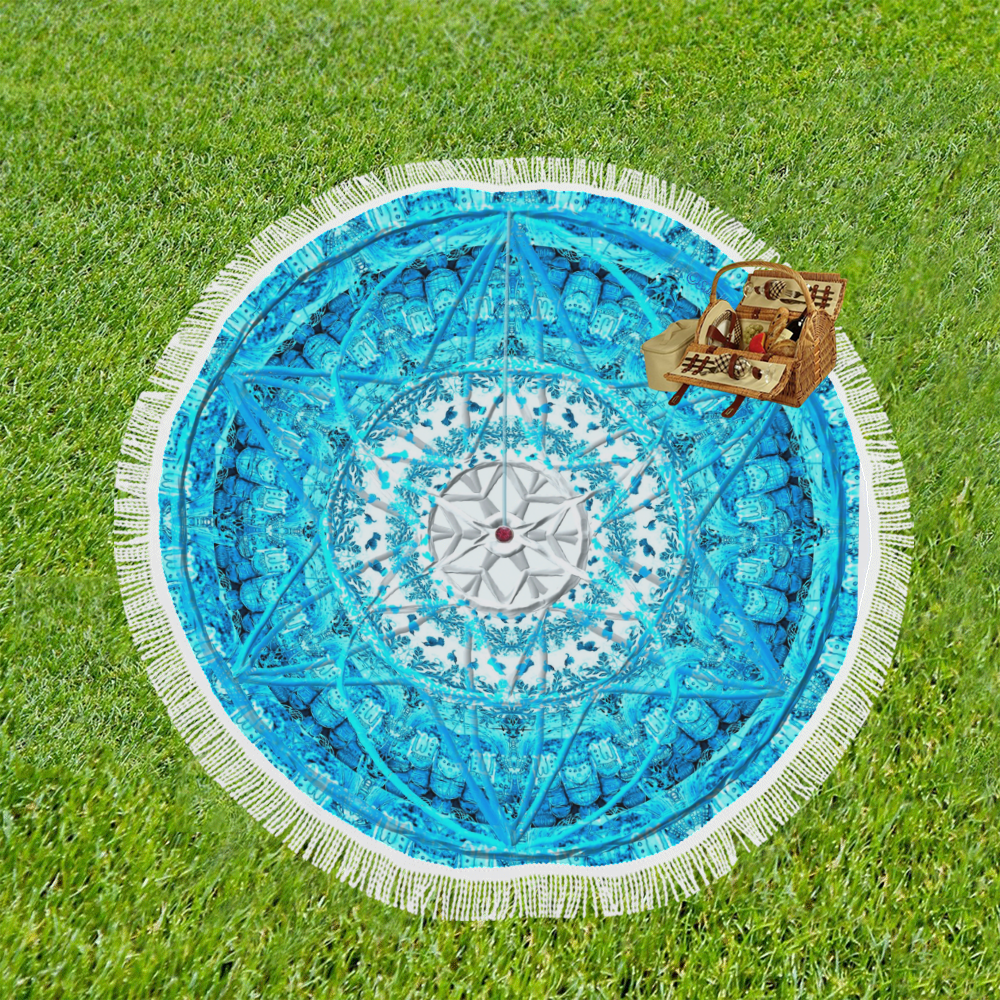 Protection from Jerusalem in blue Circular Beach Shawl 59"x 59"