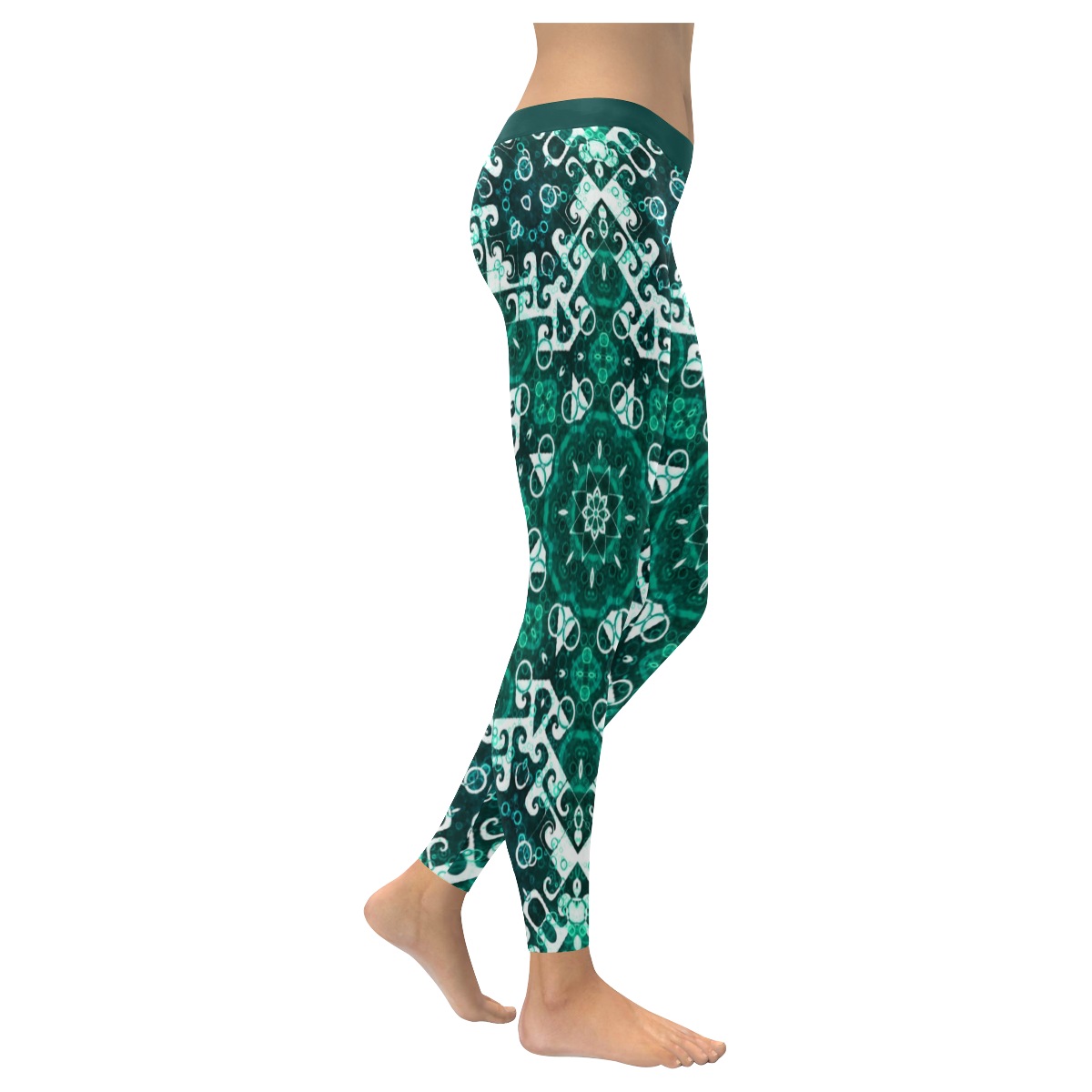 Bohemian Aqua Green Fancy Women's Low Rise Leggings (Invisible Stitch) (Model L05)