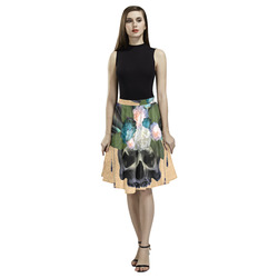 Cool skull with feathers and flowers Melete Pleated Midi Skirt (Model D15)