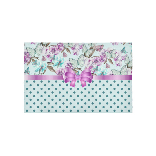 Watercolor Flowers Butterflies Polka Dots Ribbon T Area Rug 5'x3'3''