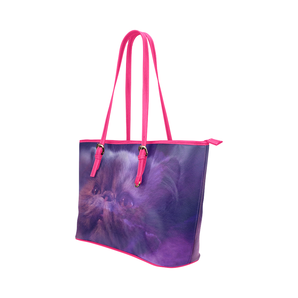 Purple Cat Leather Tote Bag/Large (Model 1651)
