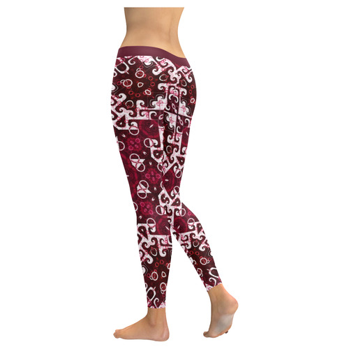 Boho Red Fancy Women's Low Rise Leggings (Invisible Stitch) (Model L05)