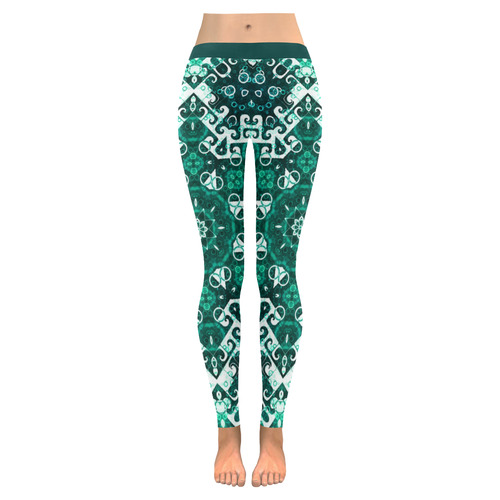 Bohemian Aqua Green Fancy Women's Low Rise Leggings (Invisible Stitch) (Model L05)