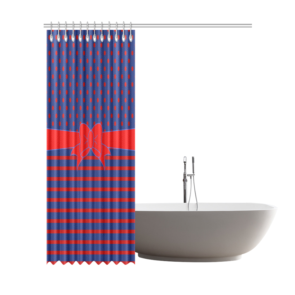 Polka Dots Stripes Comic Ribbon blue red Shower Curtain 72"x84"