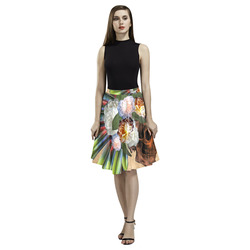 Amazing skull with feathers and flowers Melete Pleated Midi Skirt (Model D15)