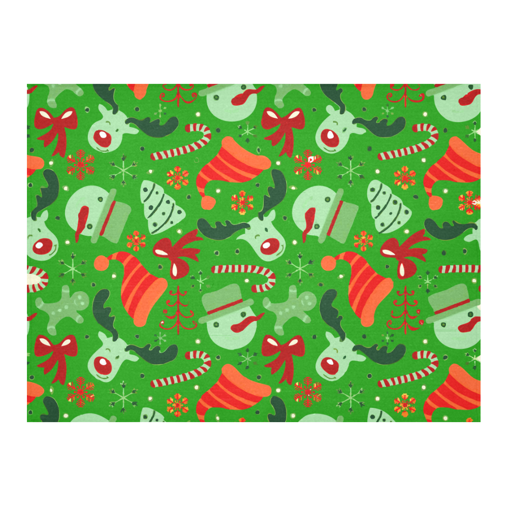 Cute Christmas Snowman Reindeer Snowflakes Cotton Linen Tablecloth 52"x 70"
