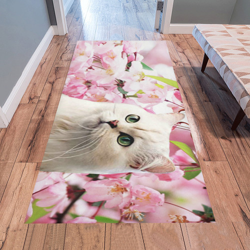 Cat and Flowers Area Rug 7'x3'3''