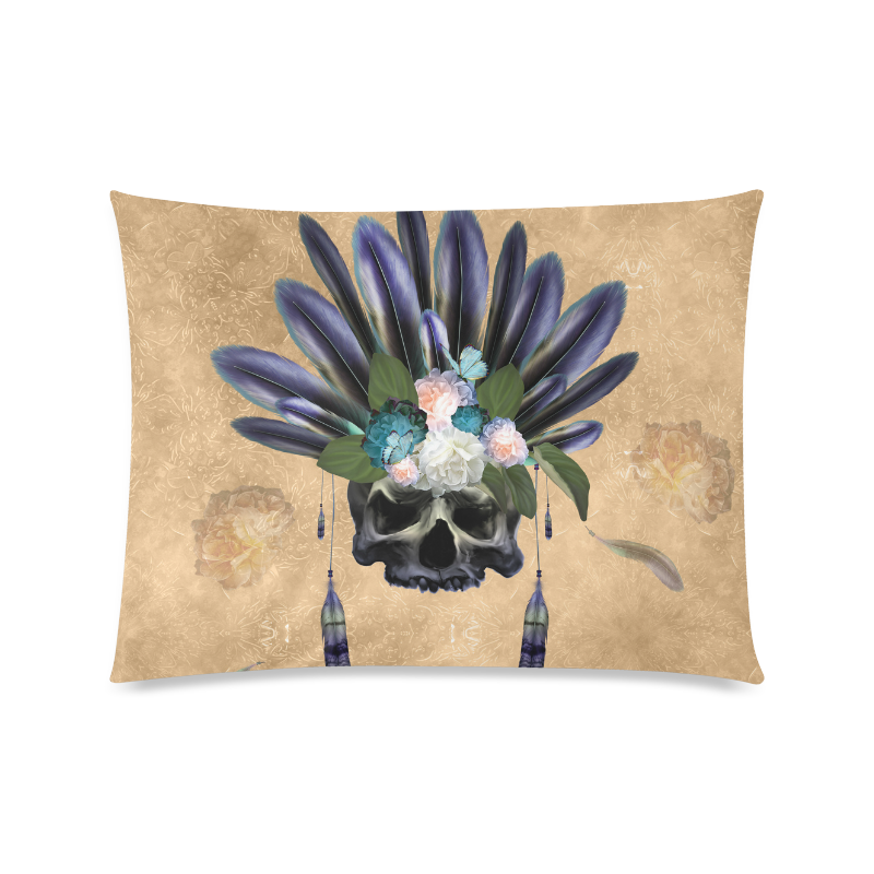 Cool skull with feathers and flowers Custom Picture Pillow Case 20"x26" (one side)