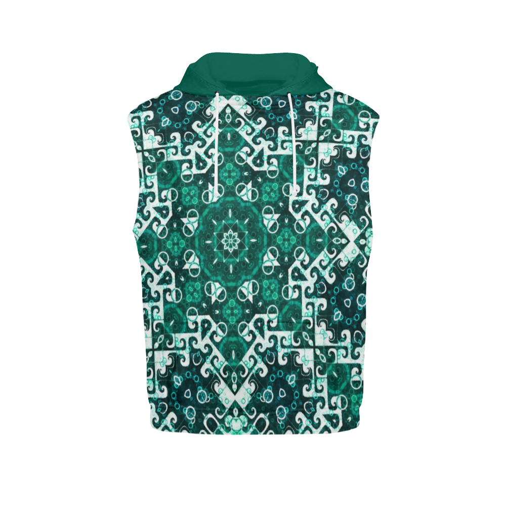Bohemian Aqua Green Fancy All Over Print Sleeveless Hoodie for Men (Model H15)