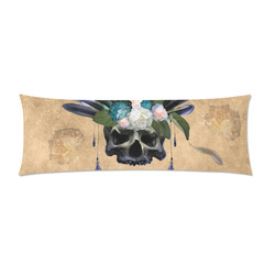 Cool skull with feathers and flowers Custom Zippered Pillow Case 21"x60"(Two Sides)