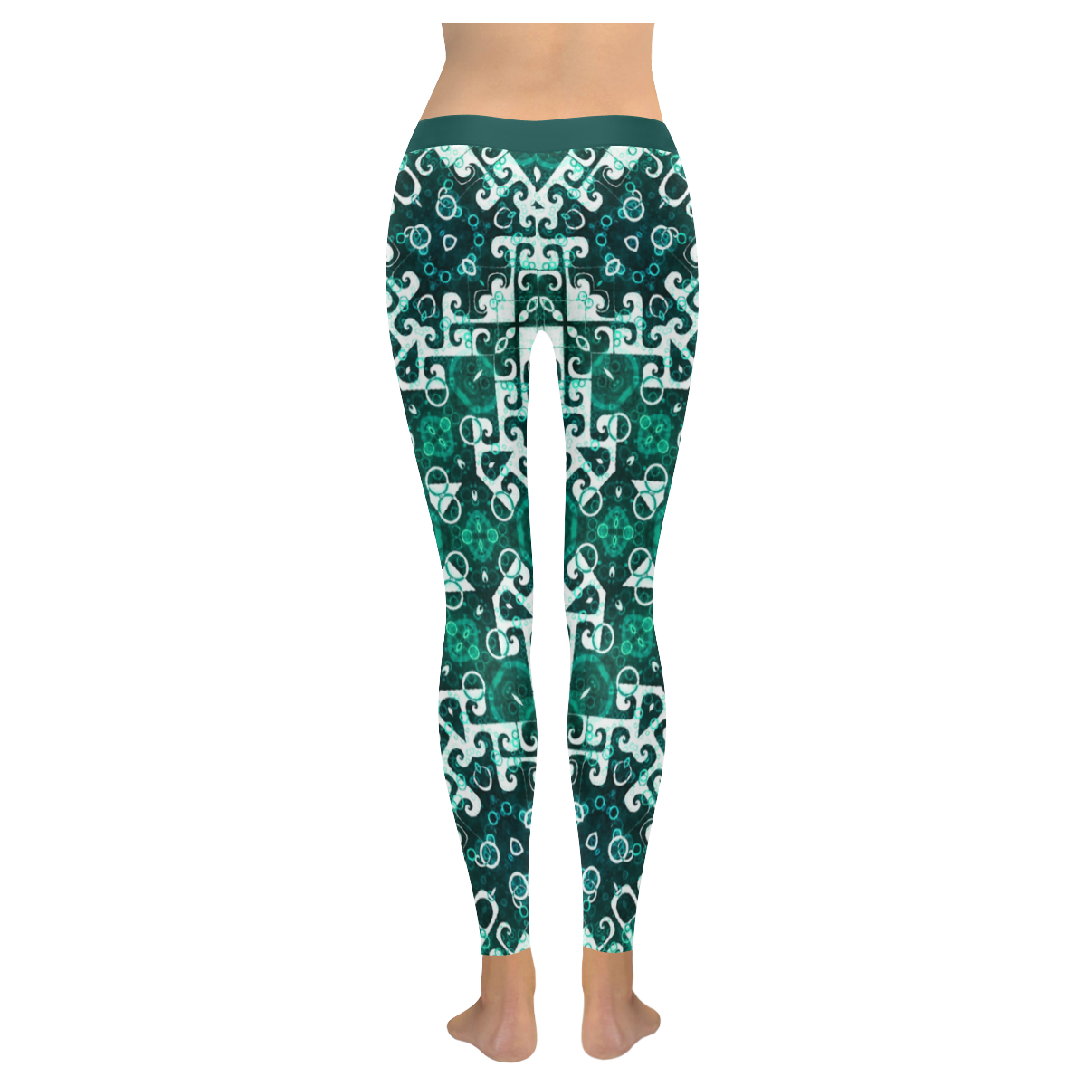 Bohemian Aqua Green Fancy Women's Low Rise Leggings (Invisible Stitch) (Model L05)