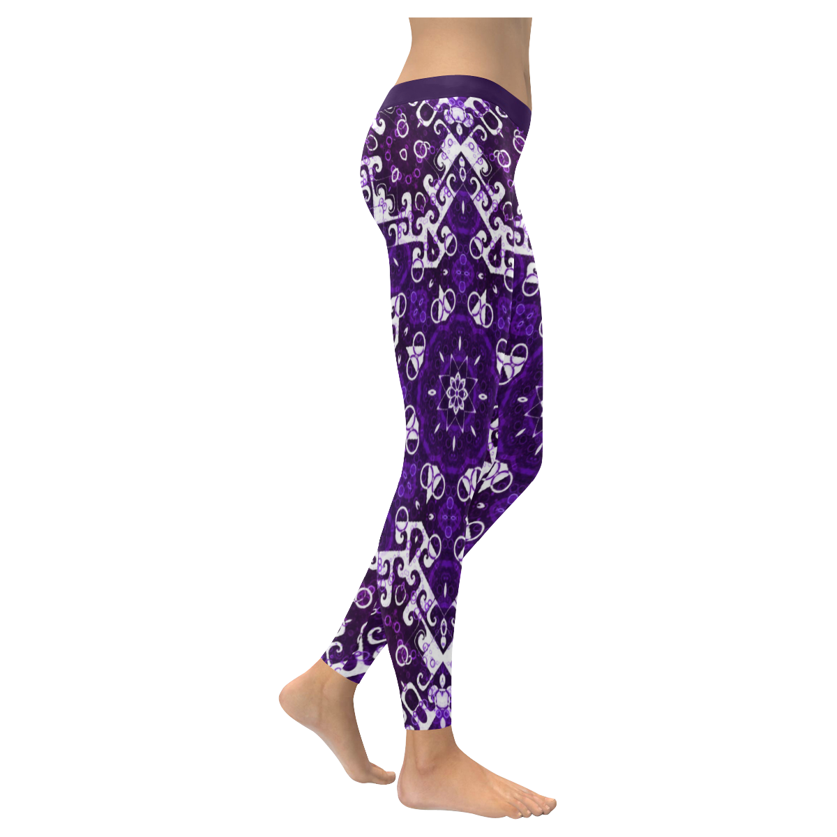 Bohemian Purple Fancy Women's Low Rise Leggings (Invisible Stitch) (Model L05)