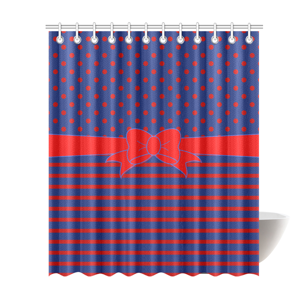 Polka Dots Stripes Comic Ribbon blue red Shower Curtain 72"x84"