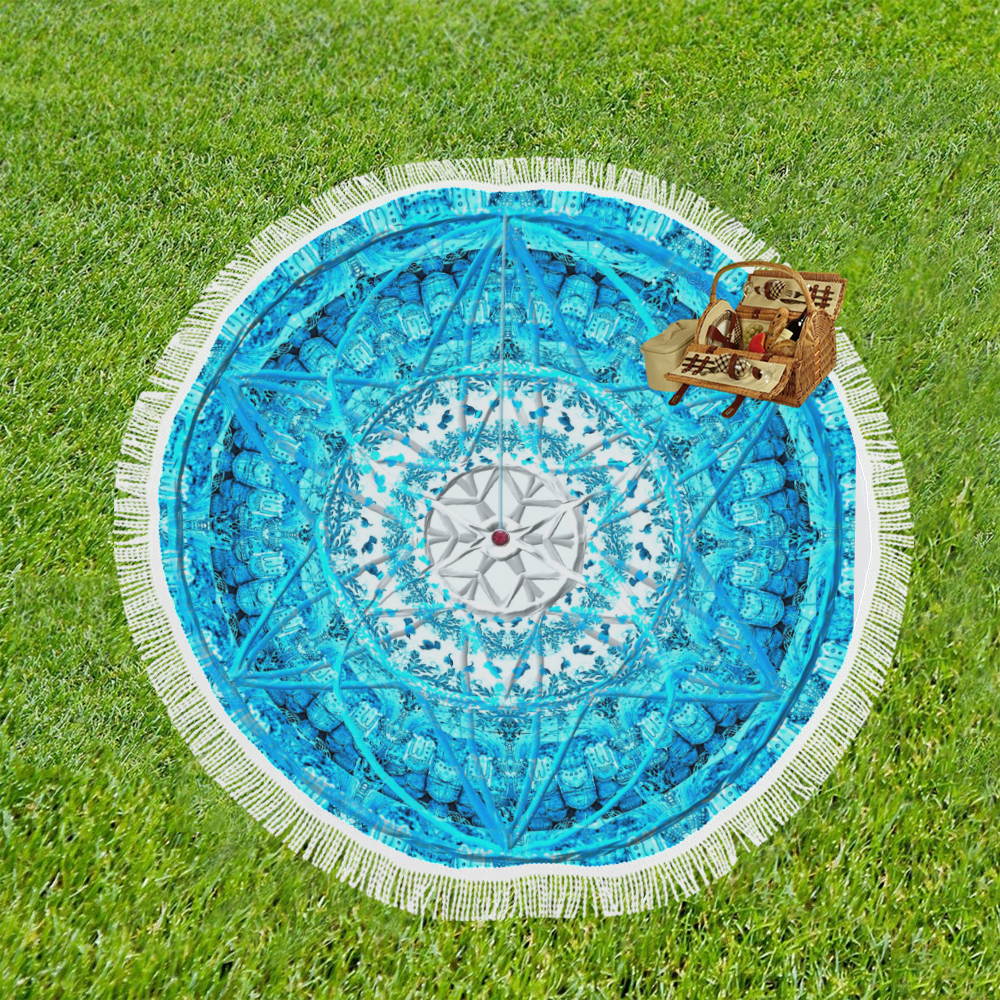 Protection from Jerusalem in blue Circular Beach Shawl 59"x 59"