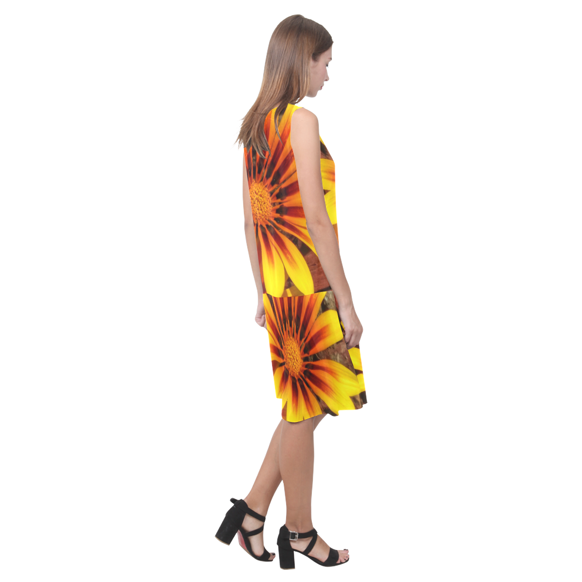 sunflower Sleeveless Splicing Shift Dress(Model D17)
