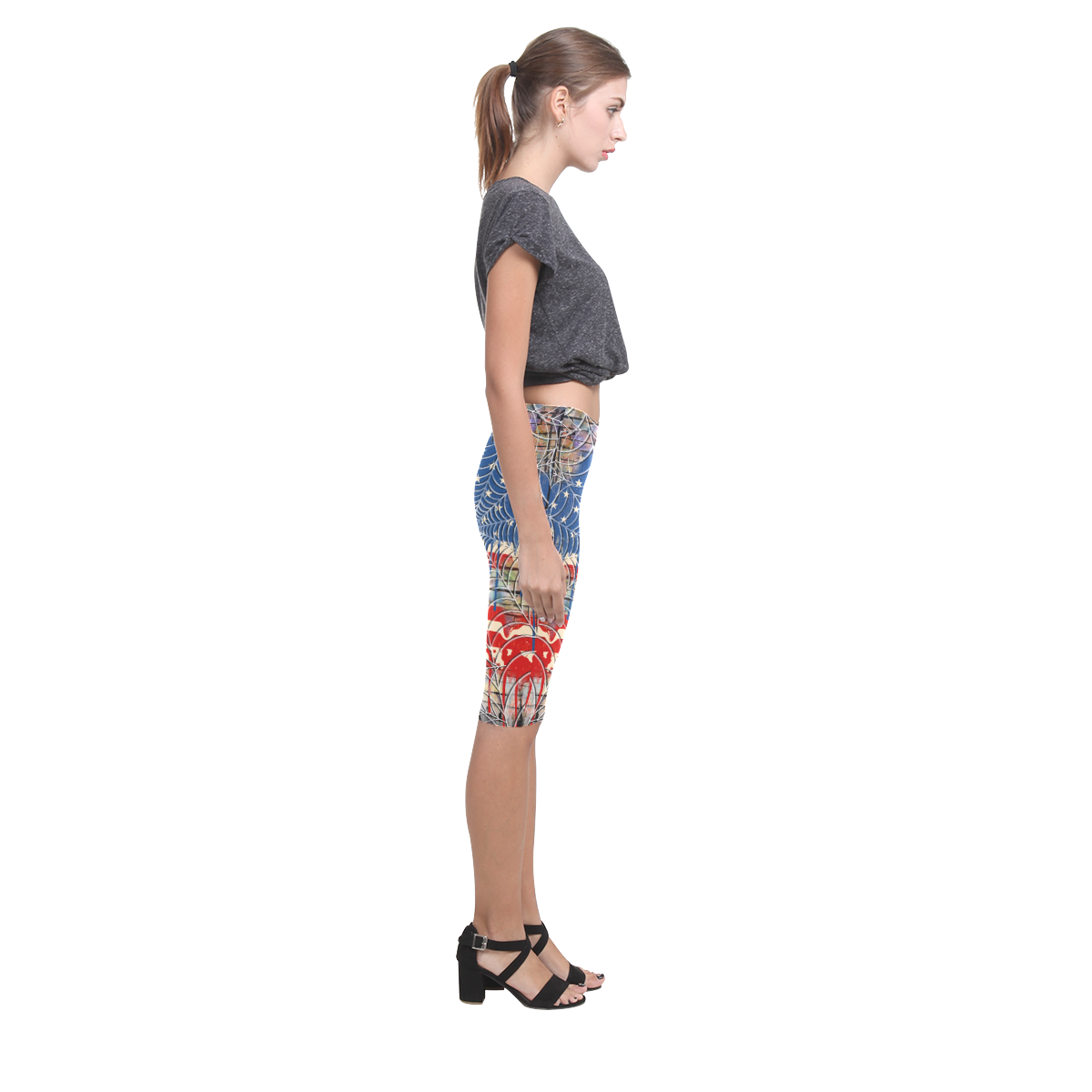 Ladies USA Flag Drip Design Print Crop Leggings Hestia Cropped Leggings (Model L03)