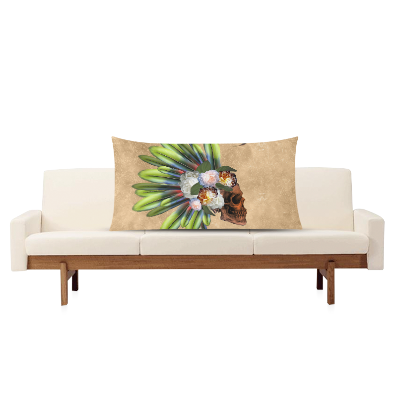 Amazing skull with feathers and flowers Rectangle Pillow Case 20"x36"(Twin Sides)