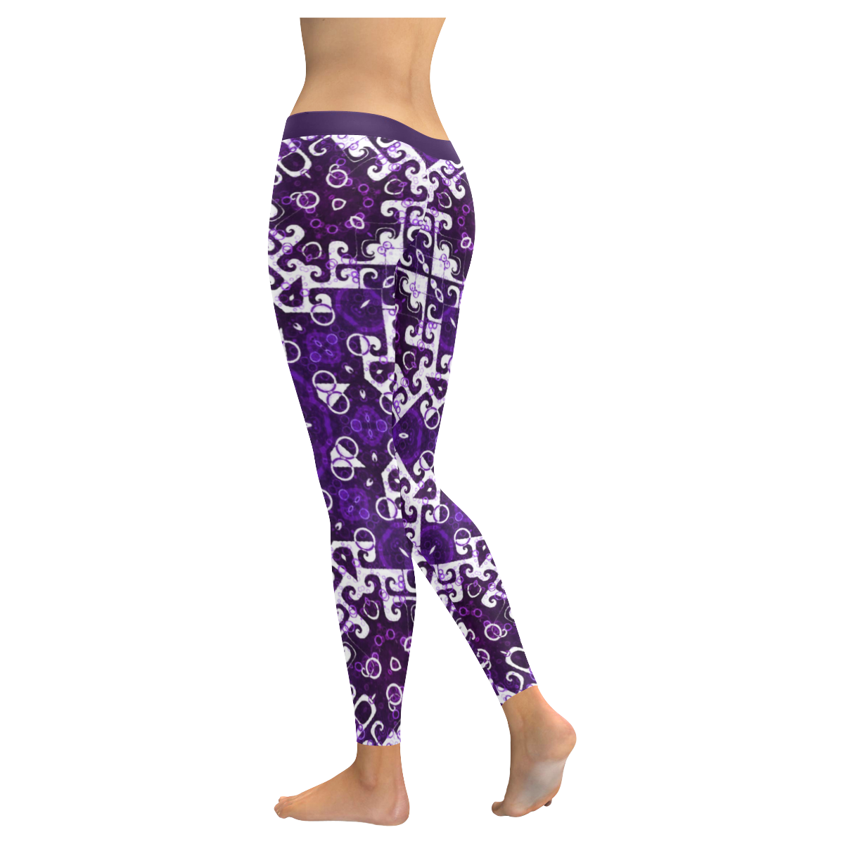 Bohemian Purple Fancy Women's Low Rise Leggings (Invisible Stitch) (Model L05)