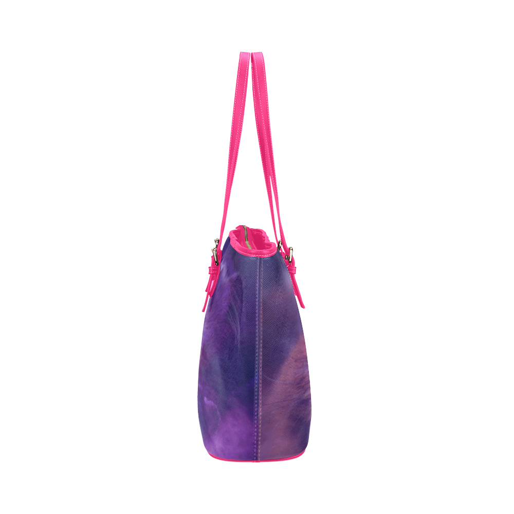 Purple Cat Leather Tote Bag/Large (Model 1651)