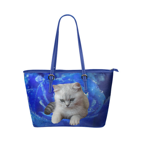 Cat and Rose Leather Tote Bag/Large (Model 1651)