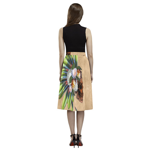 Amazing skull with feathers and flowers Aoede Crepe Skirt (Model D16)