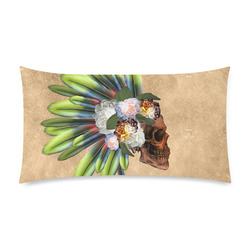 Amazing skull with feathers and flowers Rectangle Pillow Case 20"x36"(Twin Sides)