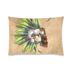 Amazing skull with feathers and flowers Custom Zippered Pillow Case 20"x30"(Twin Sides)