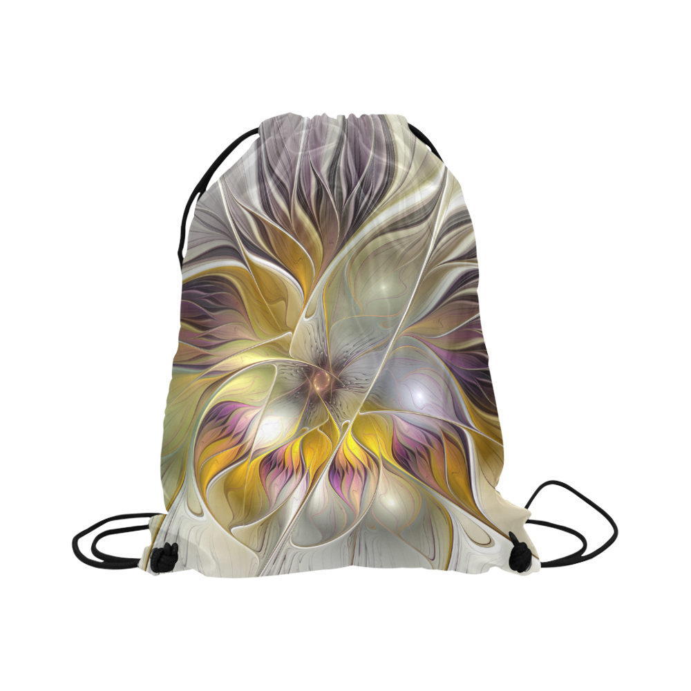 Abstract Colorful Fantasy Flower Modern Fractal Large Drawstring Bag Model 1604 (Twin Sides)  16.5"(W) * 19.3"(H)