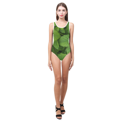 Green Leaves Vest One Piece Swimsuit (Model S04)