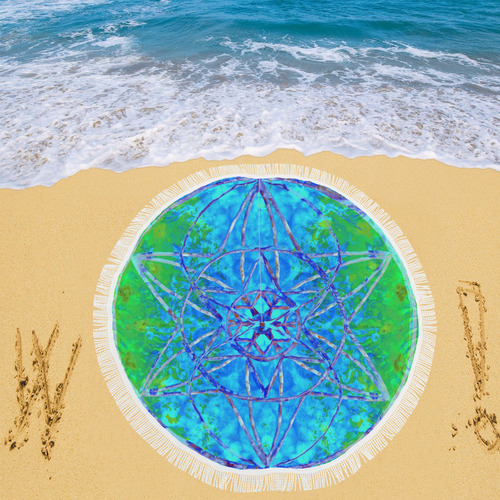 protection in nature colors-teal, blue and green Circular Beach Shawl 59"x 59"