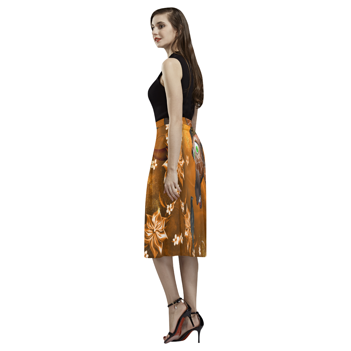 Funny giraffe with feathers Aoede Crepe Skirt (Model D16)