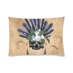 Cool skull with feathers and flowers Custom Zippered Pillow Case 20"x30"(Twin Sides)