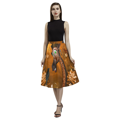 Funny giraffe with feathers Aoede Crepe Skirt (Model D16)