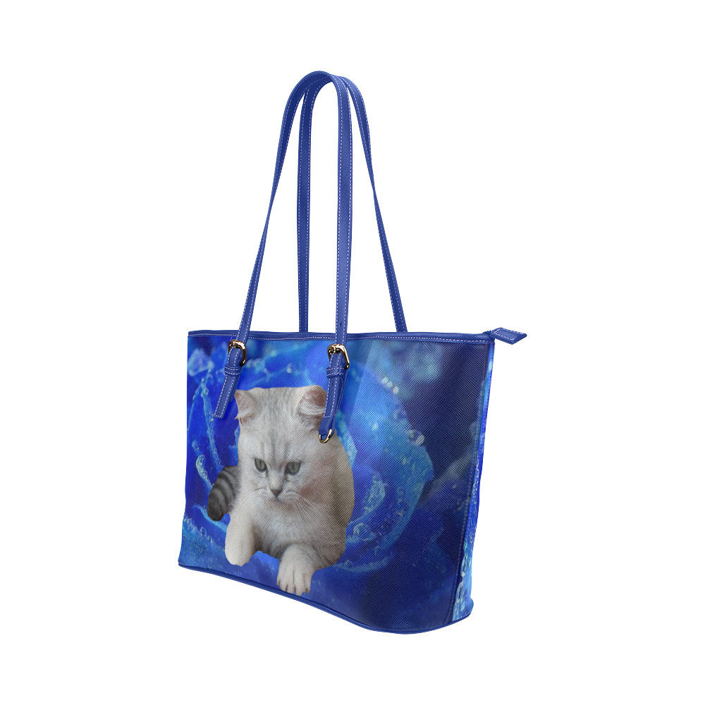 Cat and Rose Leather Tote Bag/Large (Model 1651)