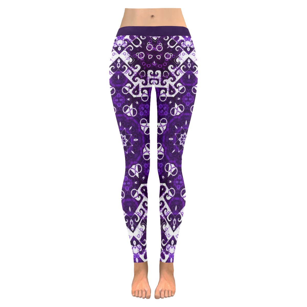 Bohemian Purple Fancy Women's Low Rise Leggings (Invisible Stitch) (Model L05)