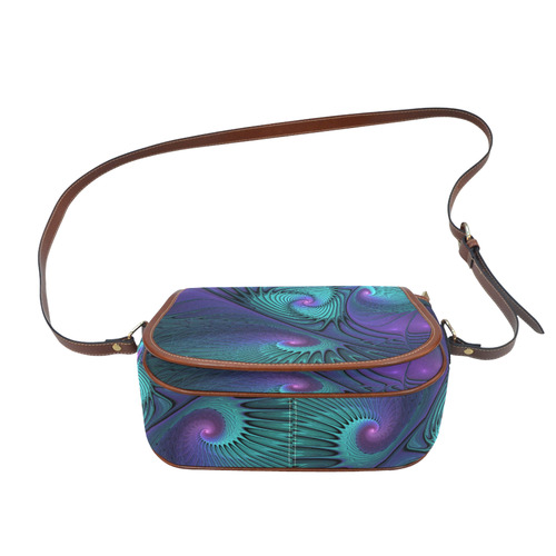 Purple meets Turquoise modern abstract Fractal Art Saddle Bag/Small (Model 1649) Full Customization