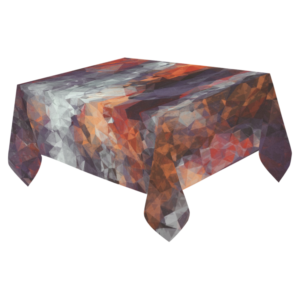 psychedelic geometric polygon shape pattern abstract in orange brown red black Cotton Linen Tablecloth 52"x 70"